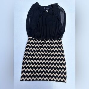 Black & Cream Chevron Mini Dress - Women's Elegant Party Dress